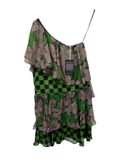 Silvian Heach Maliumba Mixed-Print Asymmetric Ruffle Mini Dress – XXS