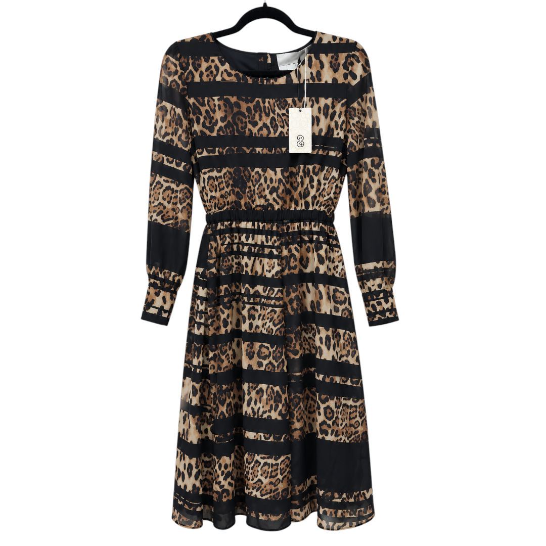 Front view — 8 by YOOX Brown & Black Leopard Print Long-Sleeve Dress – M.