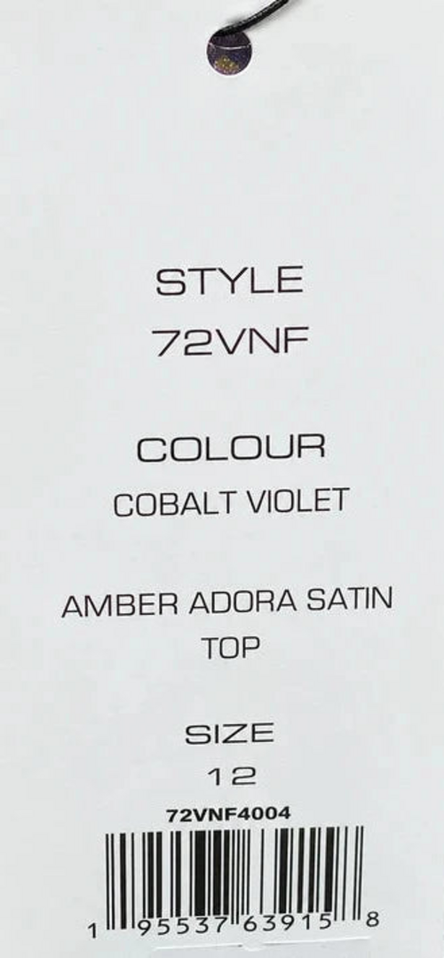 Retail tag showing product reference — French Connection Cobalt Violet Floral Satin Top – UK 12.