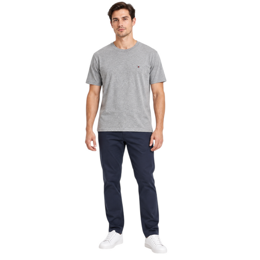 Tommy Hilfiger Grey Flag Logo T-Shirt – Men’s - M / XL shown on a model.
