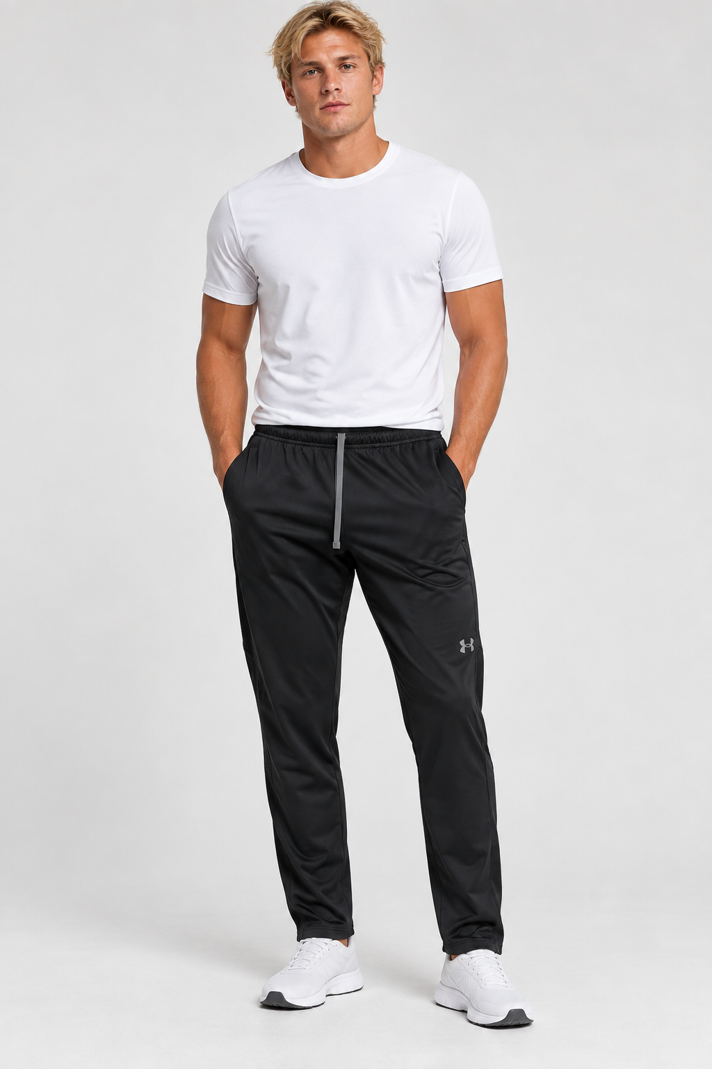 Under Armour Black Men’s Drawstring Training Trousers – S / L / XL shown on a model.