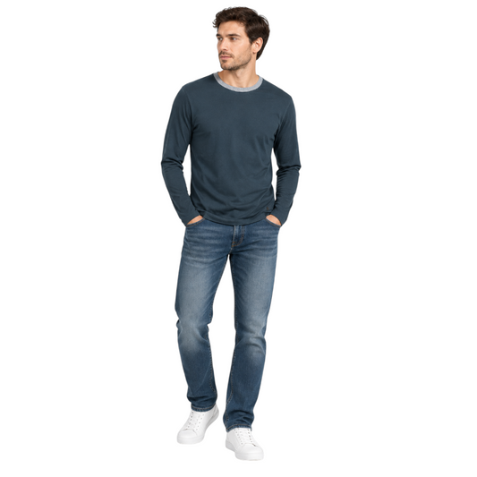French Connection Marine Stretch Jersey Long Sleeve Tee – S / XS shown on a model.