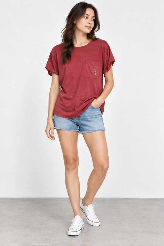 U.S. Polo Assn. Red Orange Cotton T-Shirt – UK 10 shown on a model.