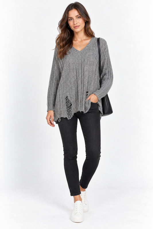Emma & Gaia Silver Distressed Knit Jumper – IT 44 – product image 1
