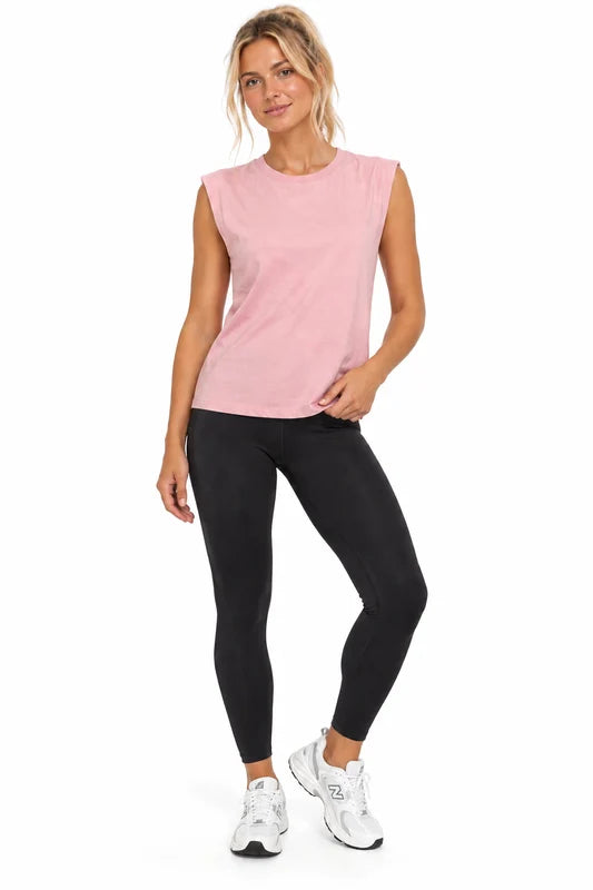 Lorna Jane Pink Lotus Muscle Tank – Size S shown on a model.