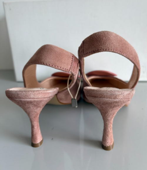Tosca Blu Giada Malva Slingback Pointed-Toe Heels with Round Pink Detail – EU 37