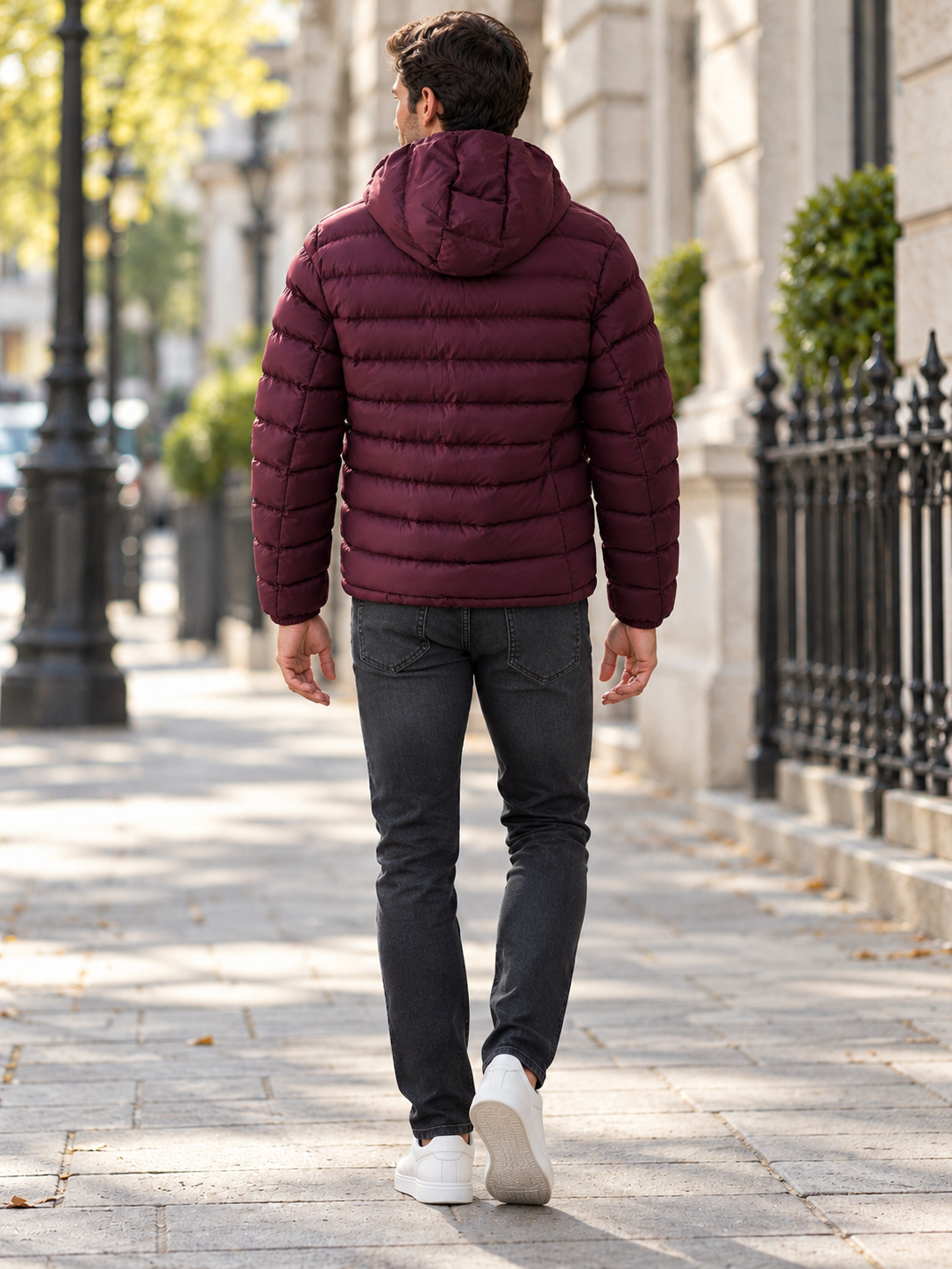 French Connection Men’s Burgundy Hooded Puffer Jacket – Size L – BNWT