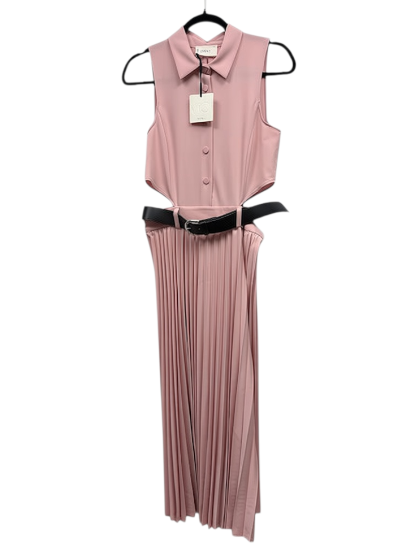 Vicolo dusty pink belted pleated dress
