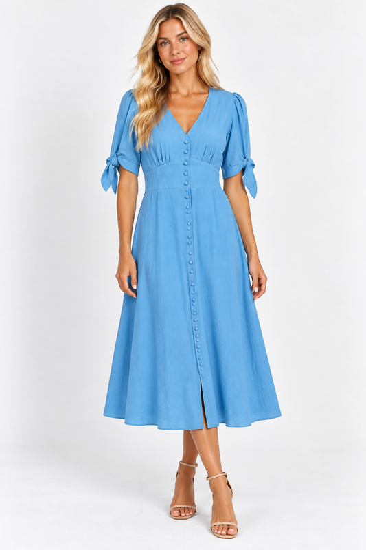 Nobody’s Child Blue Jenny Button-Front Midi Dress – UK 12 – product image 1