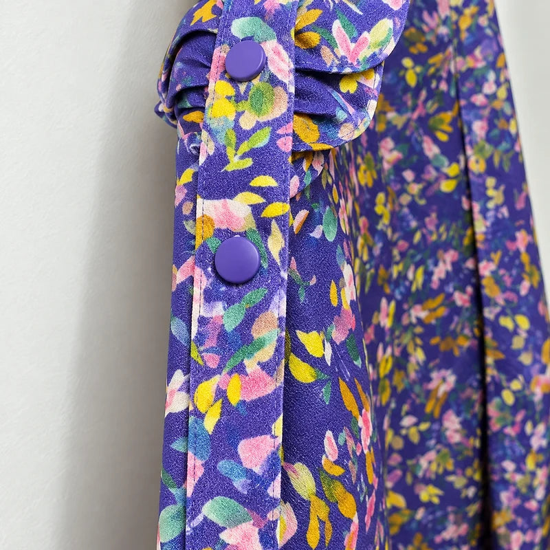 Design detail close-up — French Connection Cobalt Violet Floral Satin Top – UK 12.