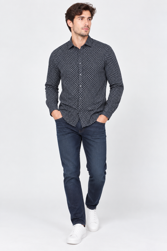 French Connection Marine 7 Leaf Floral Shirt – S shown on a model.