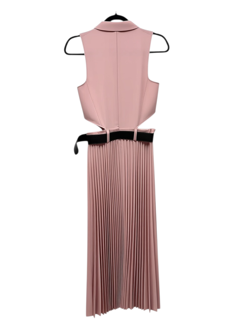 Vicolo dusty pink belted pleated dress – back and waist cut-outs