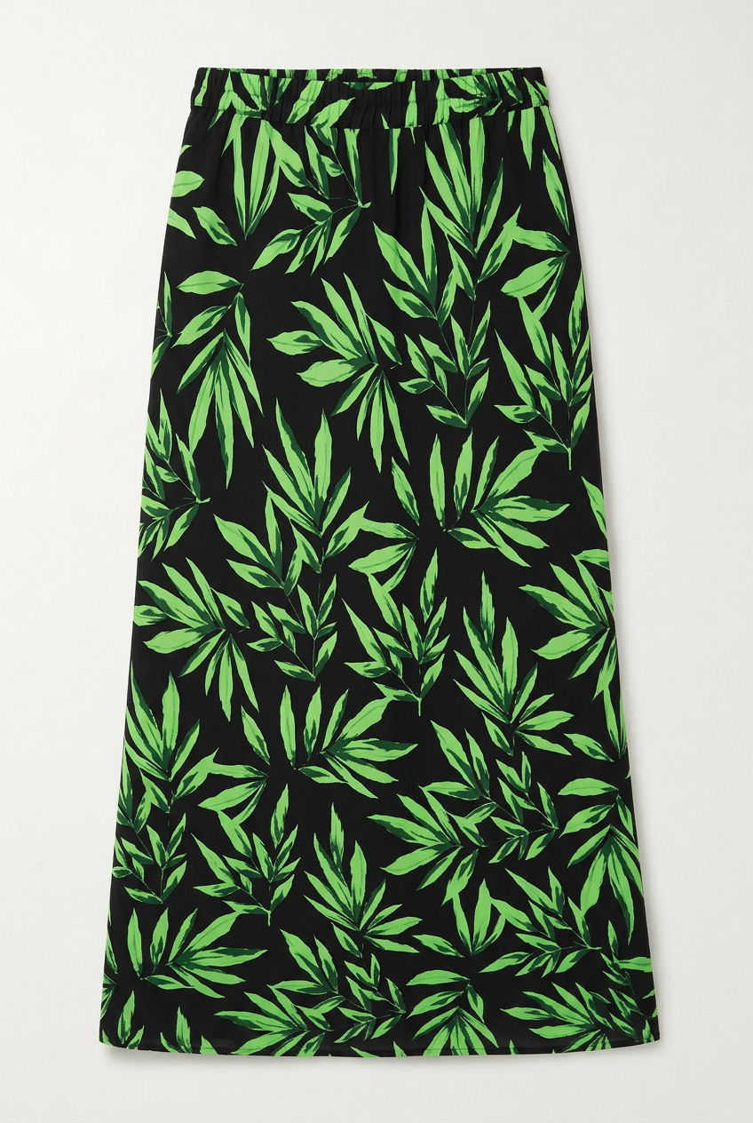 Back view — Dancing Leopard Sophie Tropic Green & Black Long Fitted Skirt – UK 12.