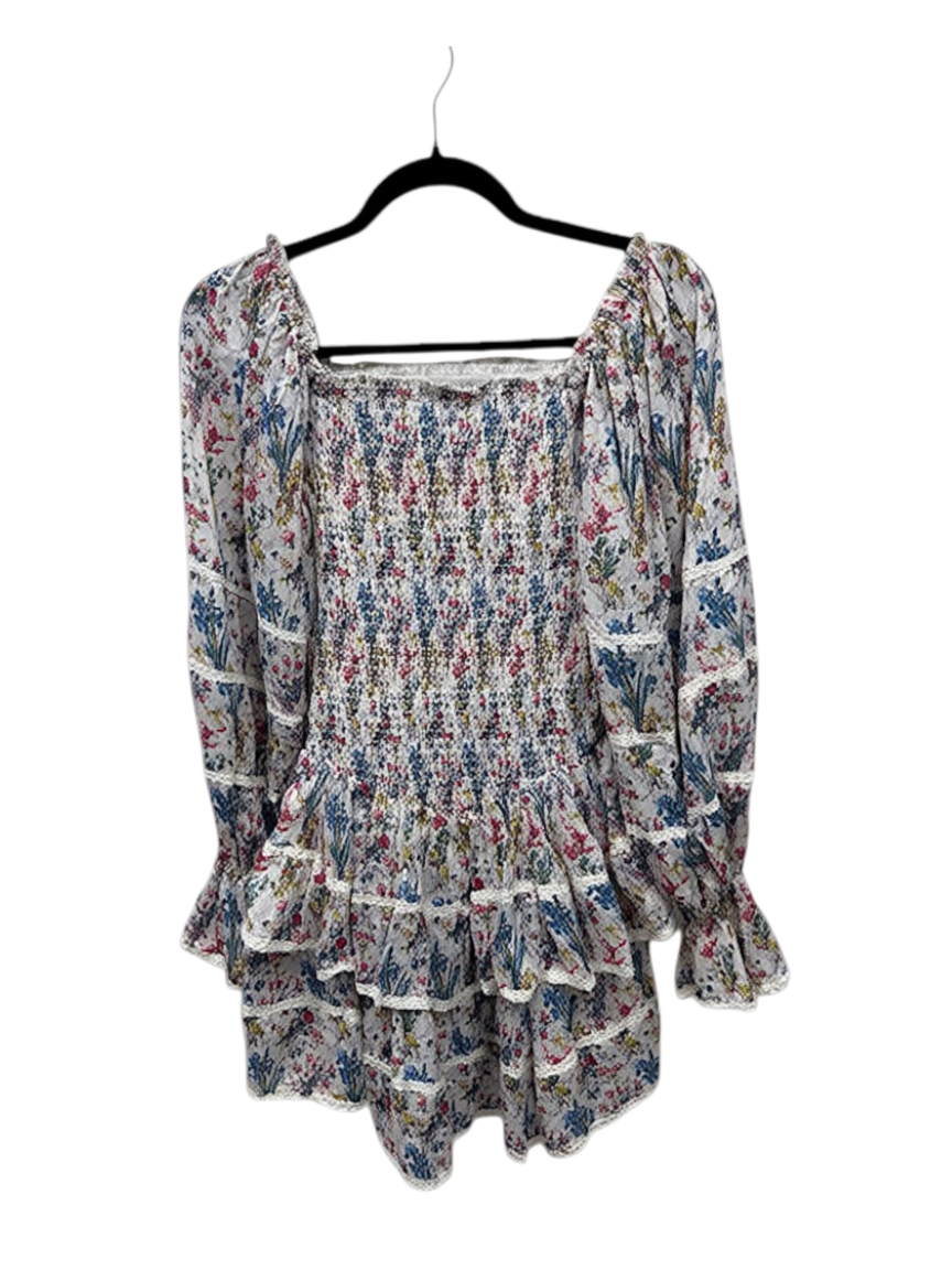 NJ Couture Multicolour Floral Shirred Tiered Mini Dress – S