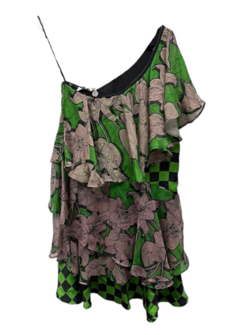 Silvian Heach Maliumba Mixed-Print Asymmetric Ruffle Mini Dress – XXS