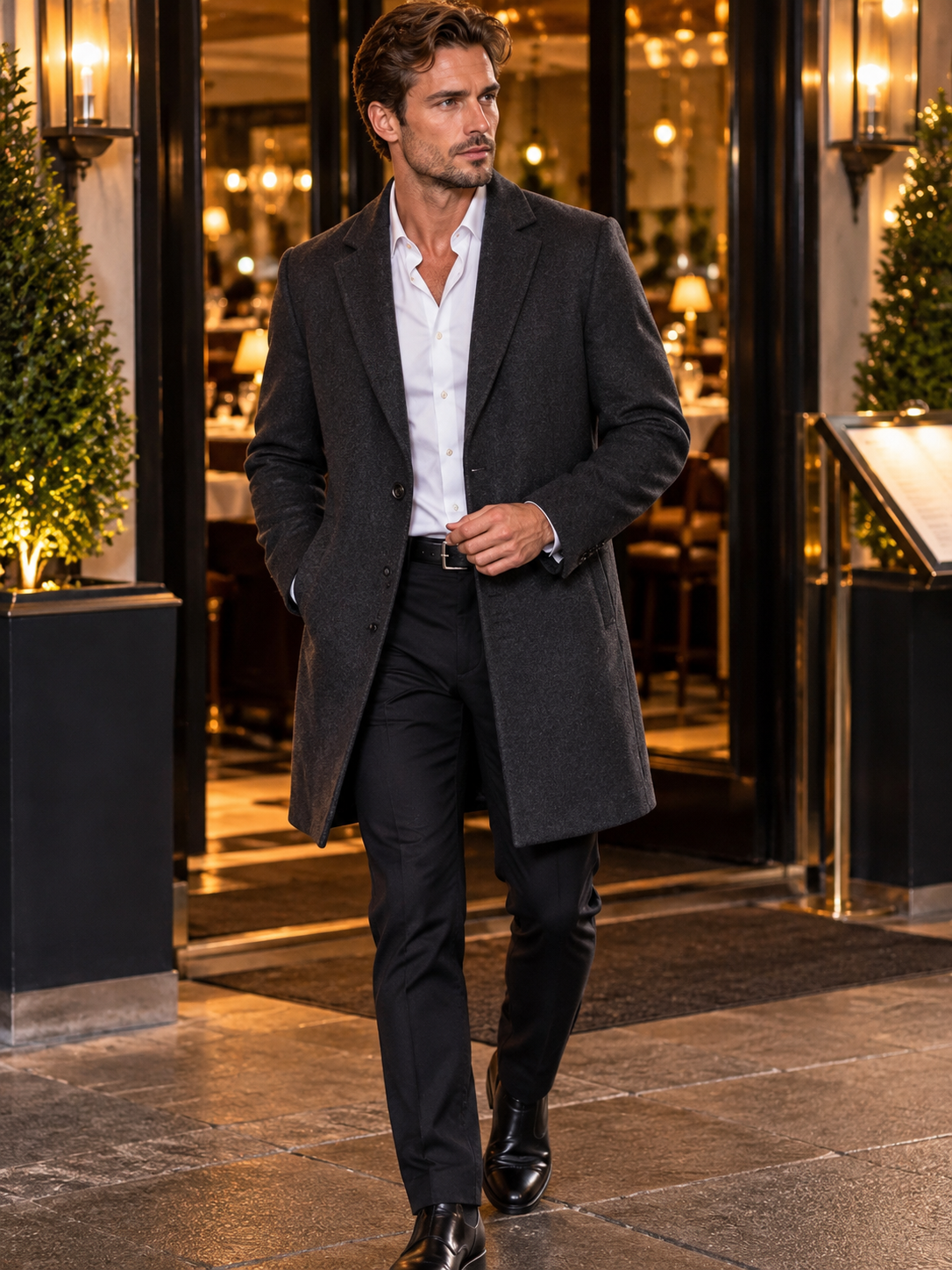 French Connection Men's Dark Grey Melange Winter Melton Wool Blend Tailored Coat Size S BNWT