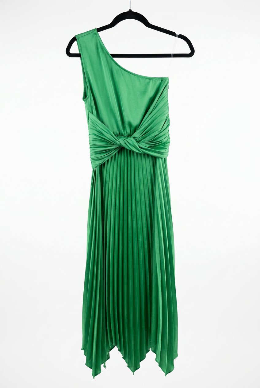 Dream Come True Green One-Shoulder Pleated Midi Dress – M — photo 2