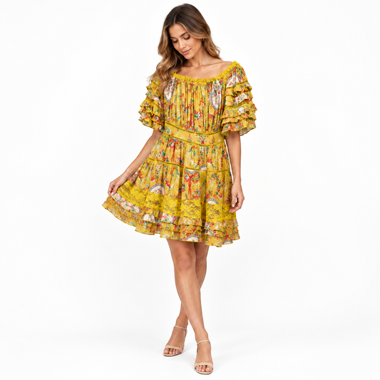 Beatnik Philosophy Yellow Mini Dress – L – product image 1
