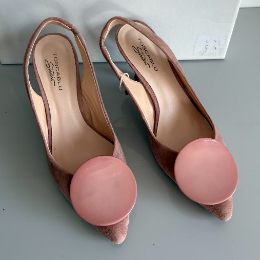 Tosca Blu Giada Malva Slingback Pointed-Toe Heels with Round Pink Detail – EU 37