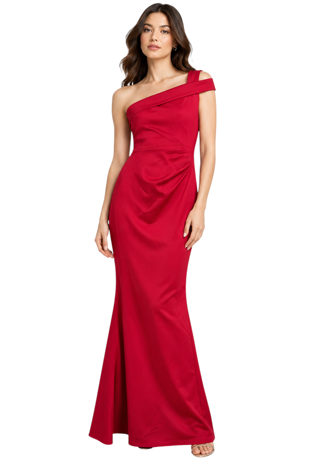 Lipsy London Red One-Shoulder Maxi Dress - UK 10 / UK 16 shown on a model.