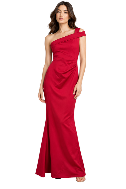 Lipsy London Red One-Shoulder Maxi Dress - UK 10 / UK 16 shown on a model.