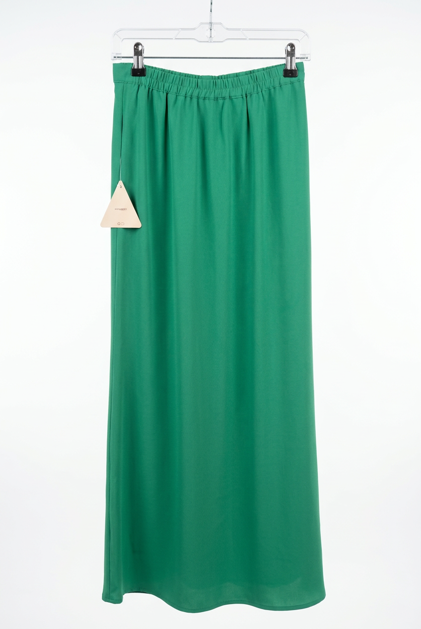 Back view — Dancing Leopard Green Long Fitted Sophie Skirt - UK 6.