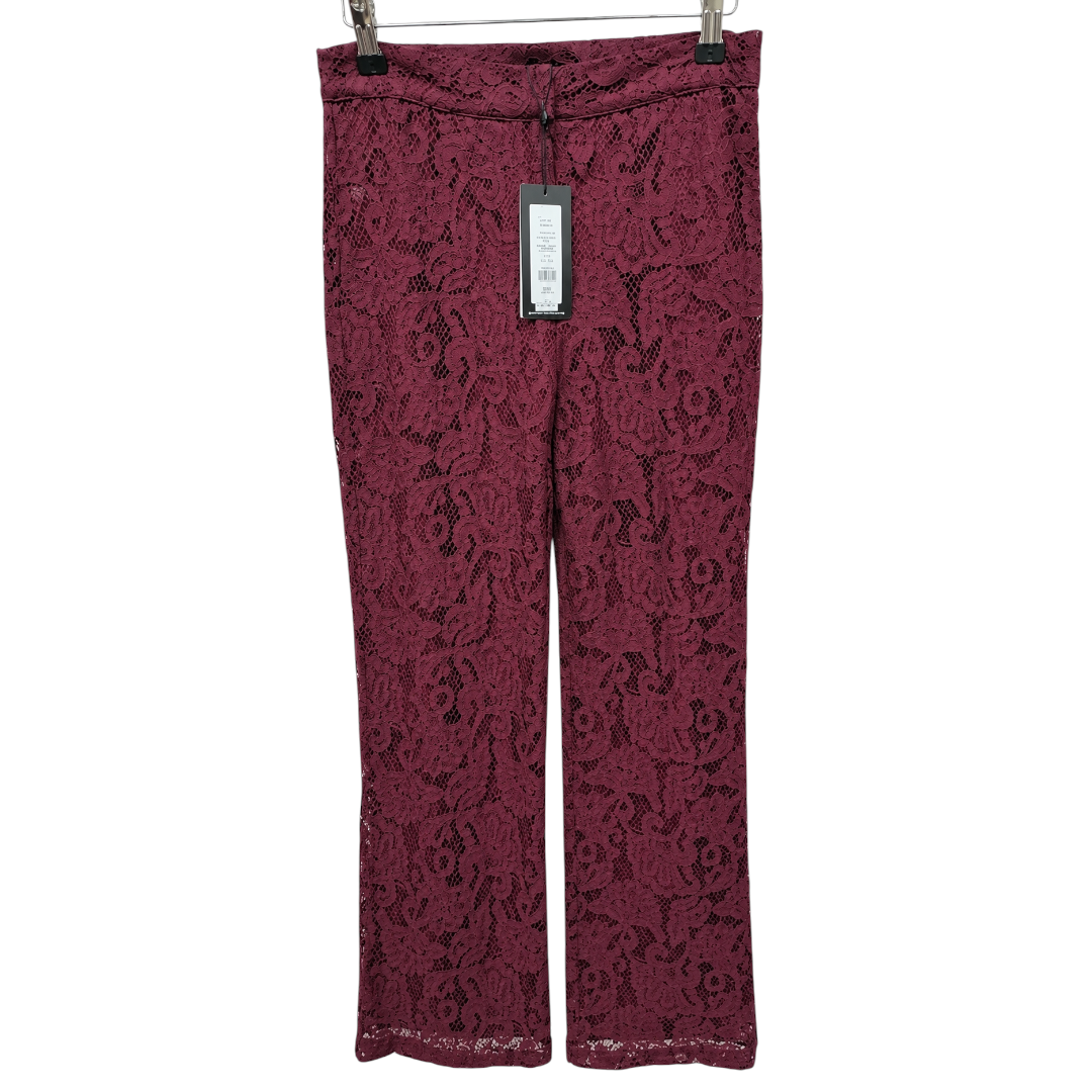 Front view — French Connection Burgundy Red Asura Lace Flared Trousers – UK 10.