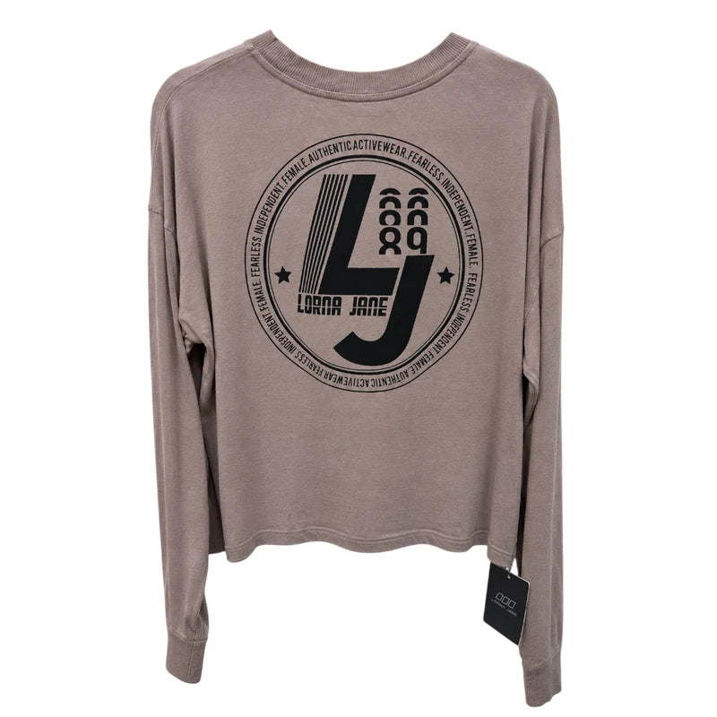 Back view — Lorna Jane Washed Bone Sports Club Long Sleeve Top – S.