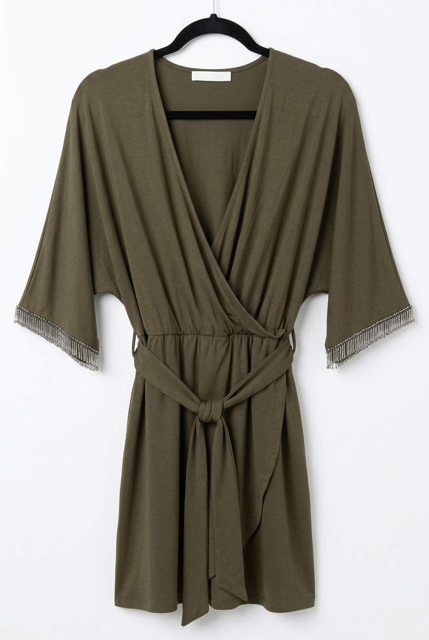 Emma & Gaia Olive Green Embellished Wrap-Effect Dress IT 38 — photo 3