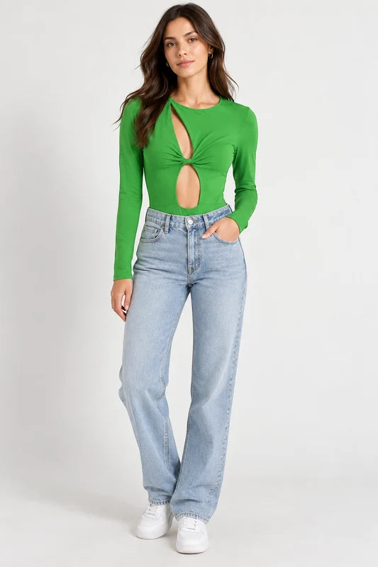 In The Style Green Twist-Front Bodysuit – UK 6
