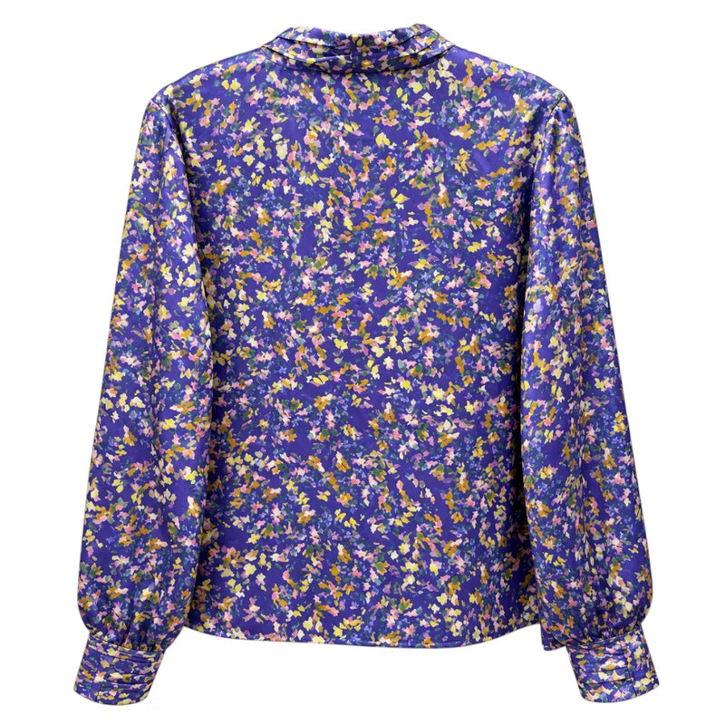 Back view — French Connection Cobalt Violet Floral Satin Top – UK 12.