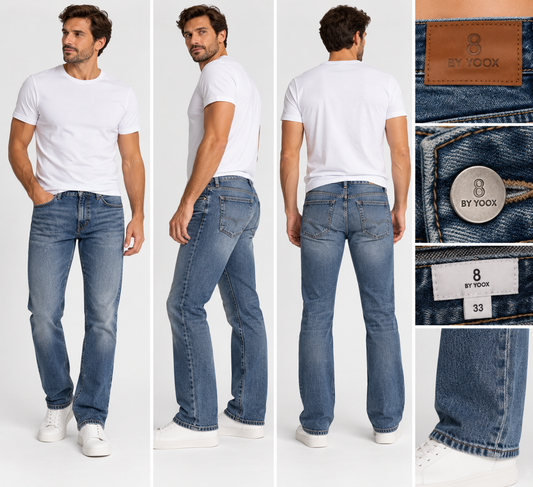 8 BY YOOX men's blue jeans size 33 on male model