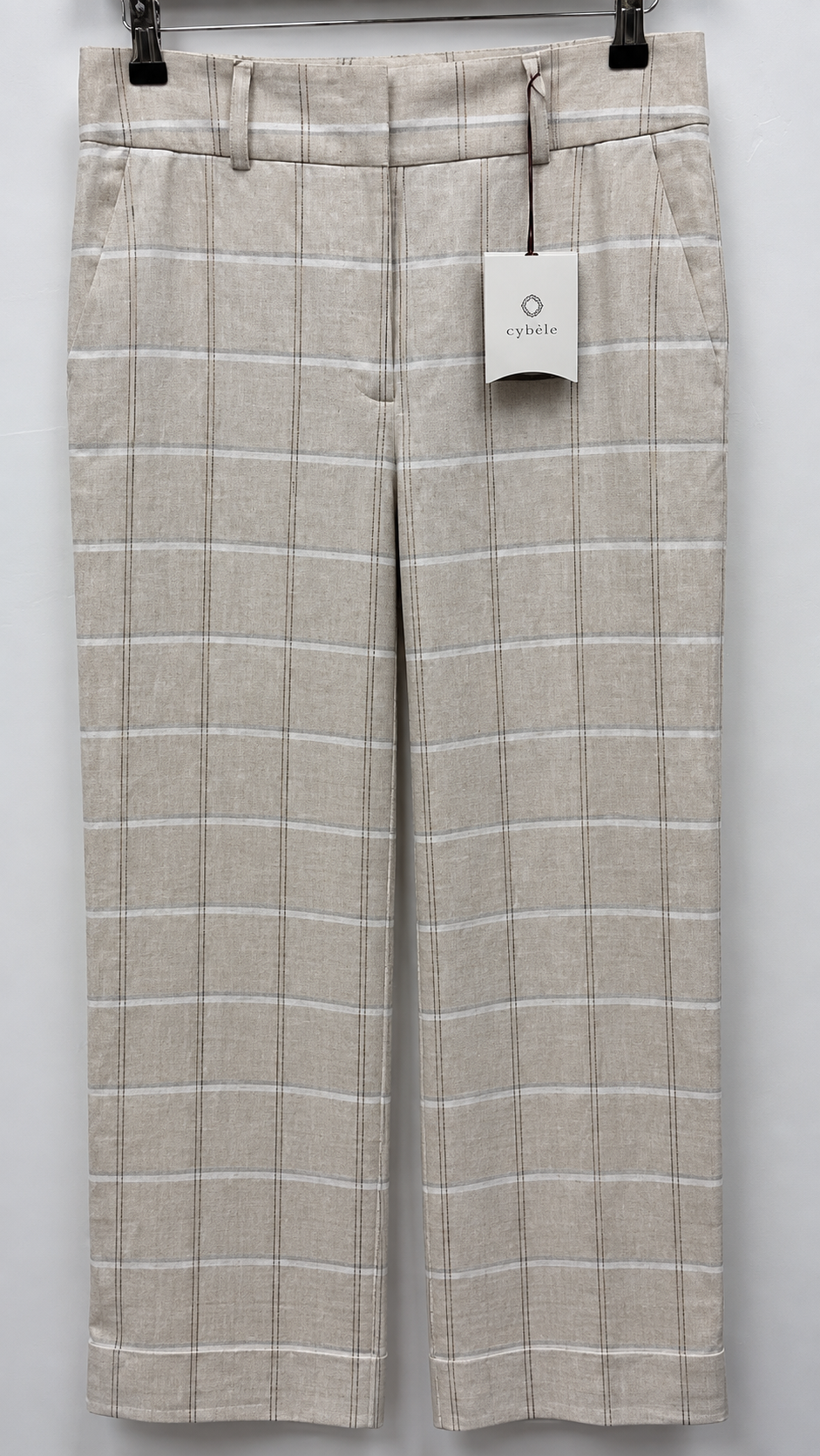 Cappellini Beige Check Linen Palazzo Trousers – Size 42