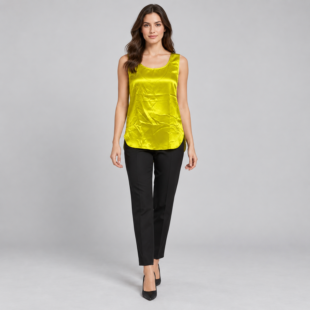Gran Sasso Bright Yellow Silk Sleeveless Top IT 46 — photo 1