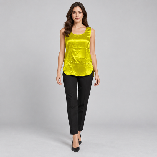 Gran Sasso Bright Yellow Silk Sleeveless Top IT 46 — photo 1