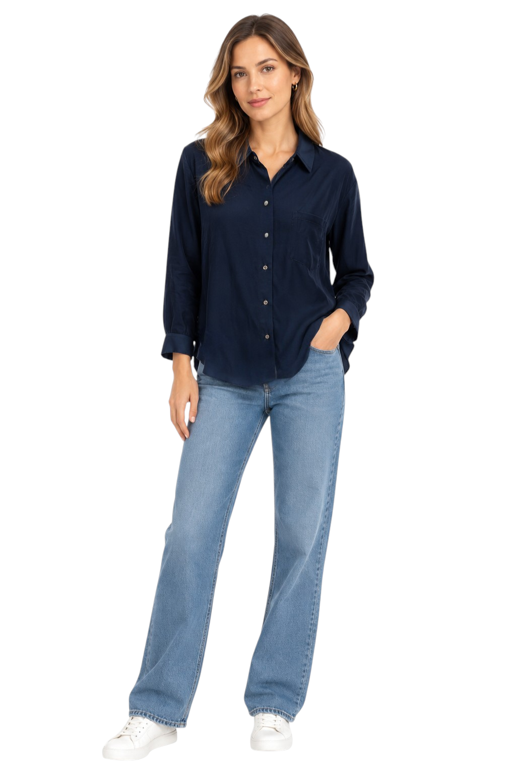Rue Du Bac Navy Long-Sleeve Button-Up Shirt – Size 44