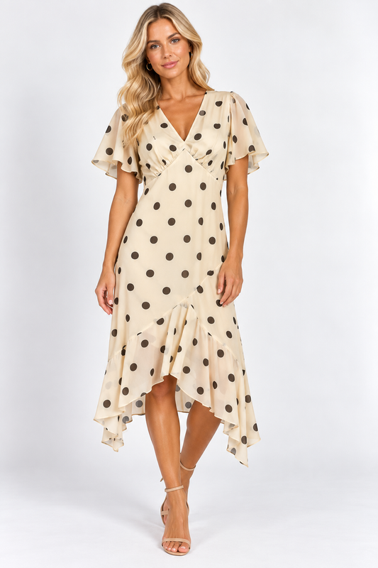 TU Cream Polka Dot Handkerchief Hem Dress – UK 12
