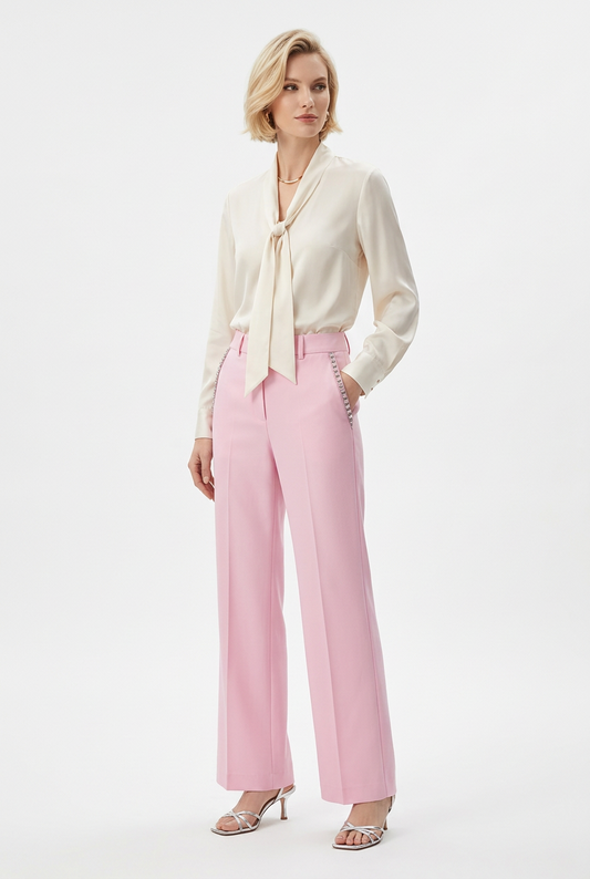 GAELLE PARIS Rosa Palazzo Trousers – Size 42 shown on a model.