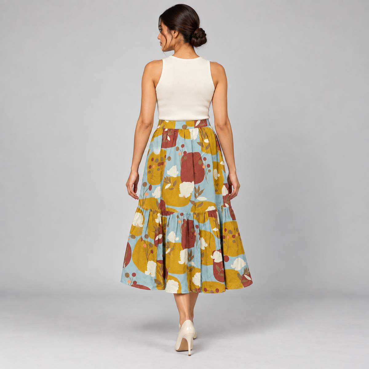 Manila Grace Cielo Multicolour Botanical Tiered Skirt – IT42 — photo 2