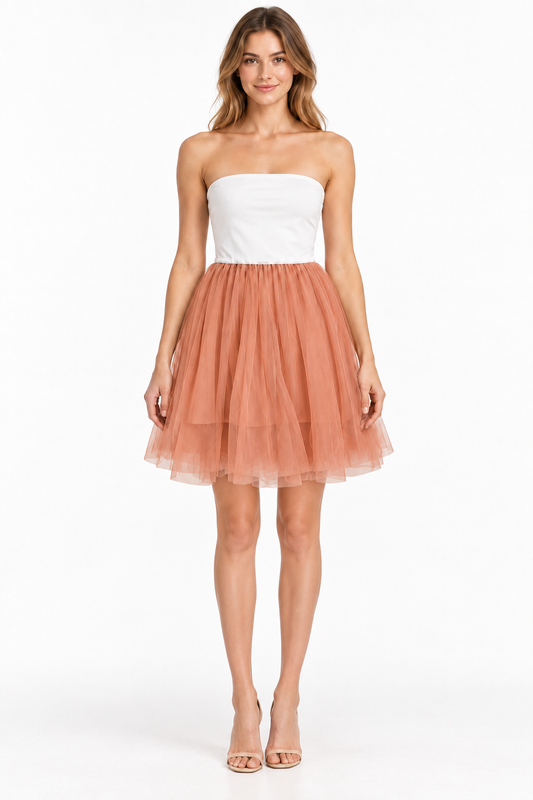 Cappellini Peach & White Strapless Tulle Dress – IT 46 — photo 1