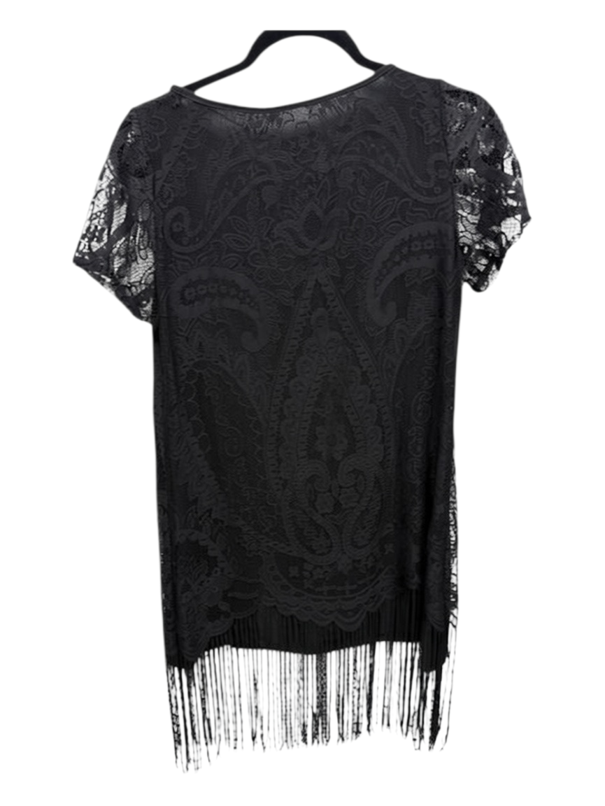 RUE BISQUIT Black Lace Fringe Tunic Top IT 40 — photo 5