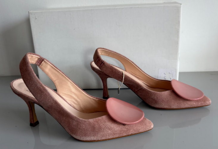 Tosca Blu Giada Malva Slingback Pointed-Toe Heels with Round Pink Detail – EU 37