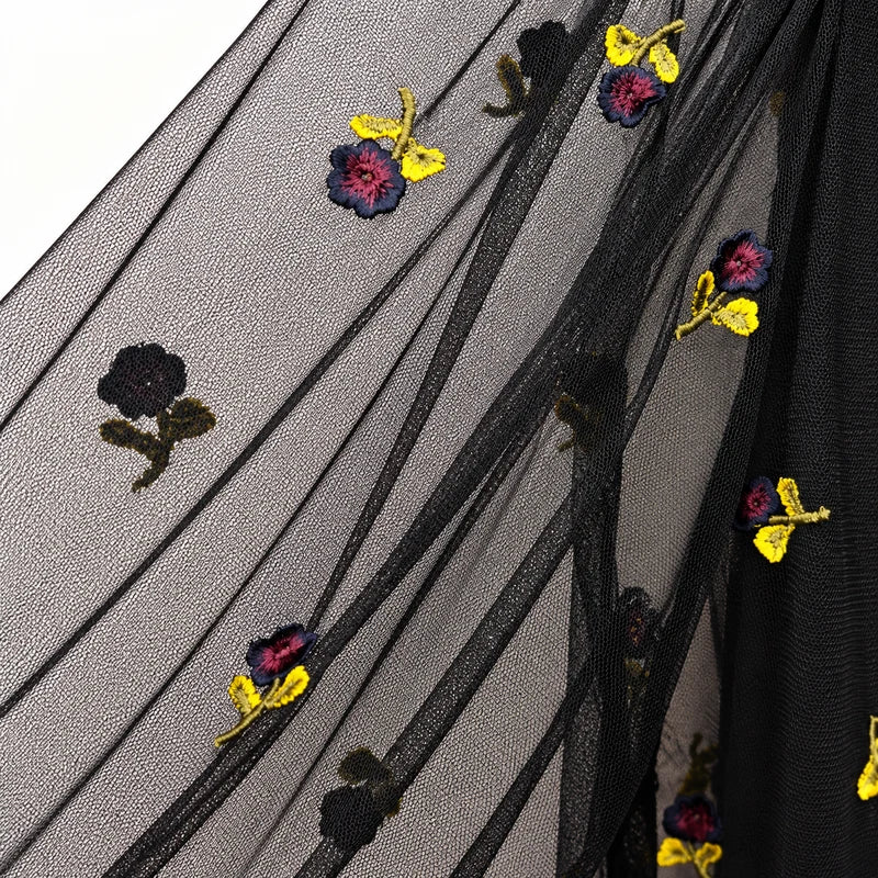 Design detail close-up — French Connection Blackout Camille Embroidered Shirt – Size M.
