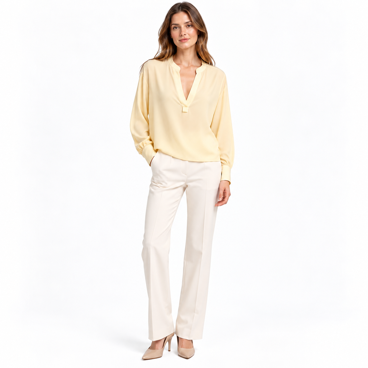 Peserico Cream Silk Blend Blouse with Beaded Trim – IT 42