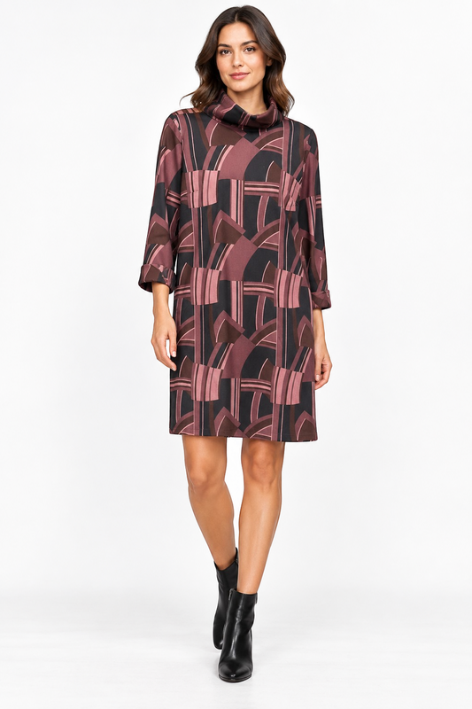 Camicetta Snob Black & Rose Geometric Shirt Dress – IT 42 — photograph 1