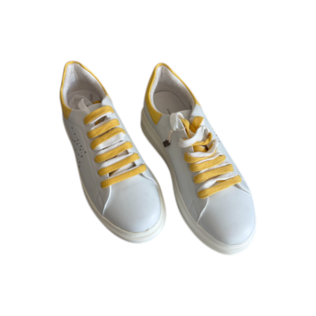 Tosca Blu Margarita White & Yellow Leather-Style Sneakers – EU 37