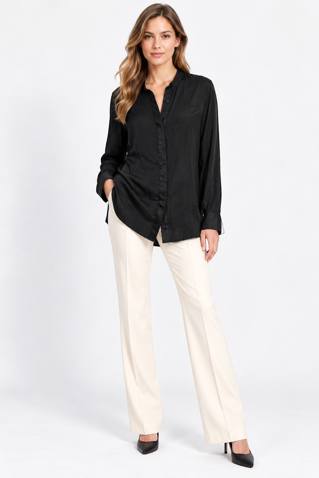 8 by YOOX Black Viscose Long-Sleeve Blouse – IT42 — photo 1