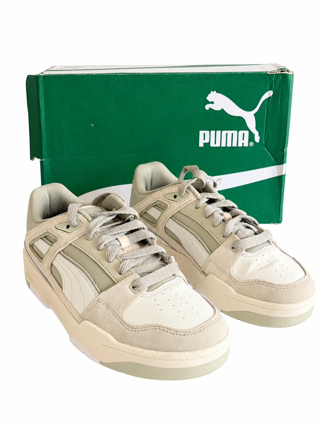 Puma Men’s Cream & Sage Panelled Lace-Up Trainers – Size 7 – BNIB