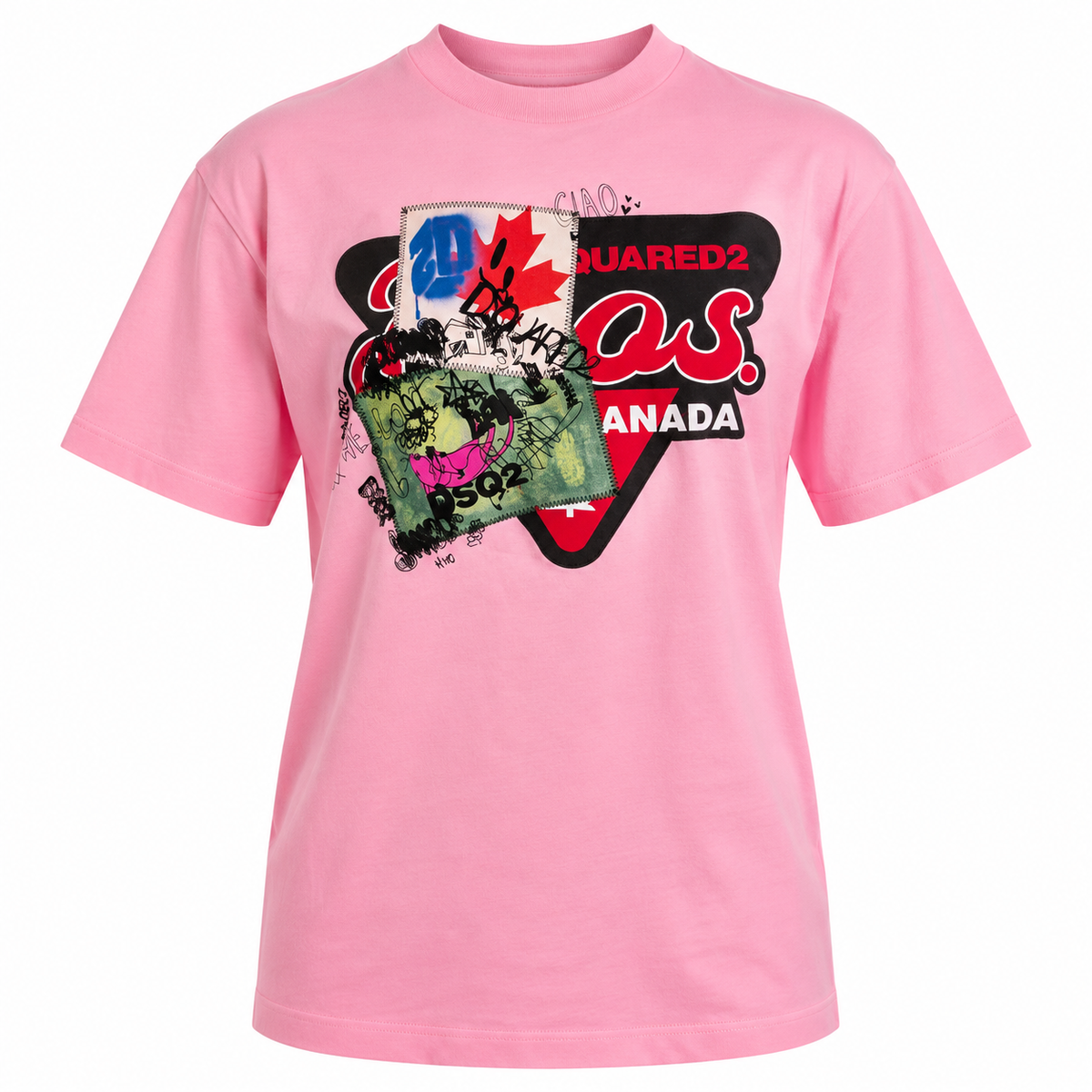 Dsquared2 Men's Pink Glam Bro Patch Graphic T-Shirt Size S BNWT