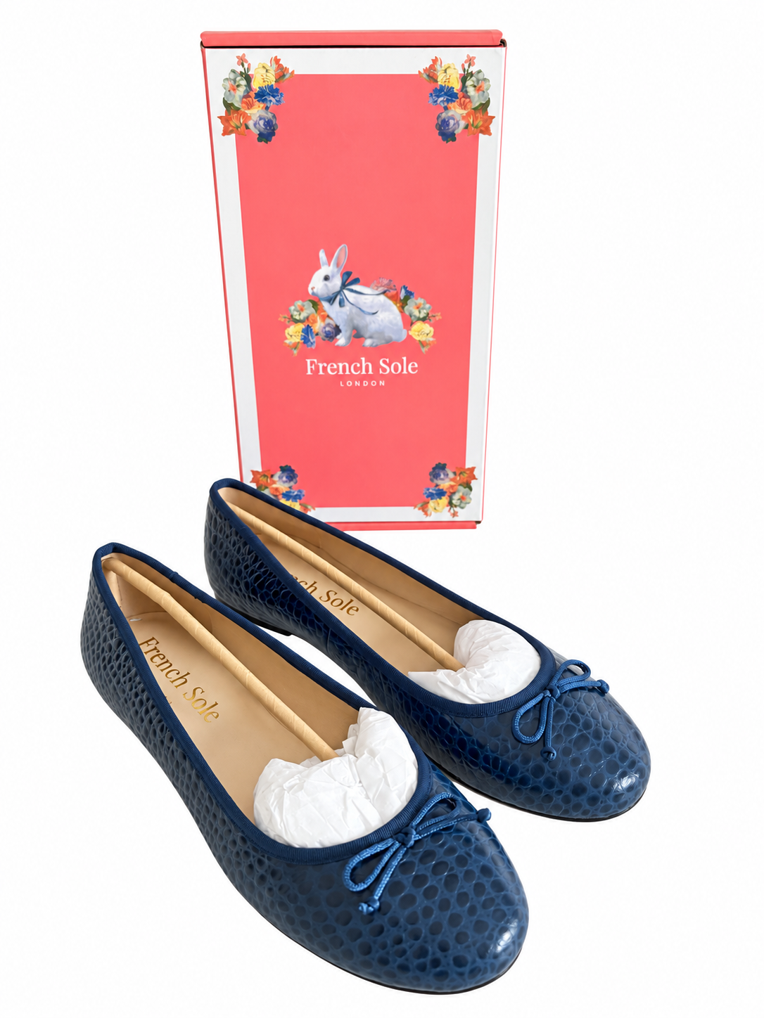 French Sole Maddox Dark Blue Textured Leather Ballet Flats – UK 7 / EU 40 – BNIB